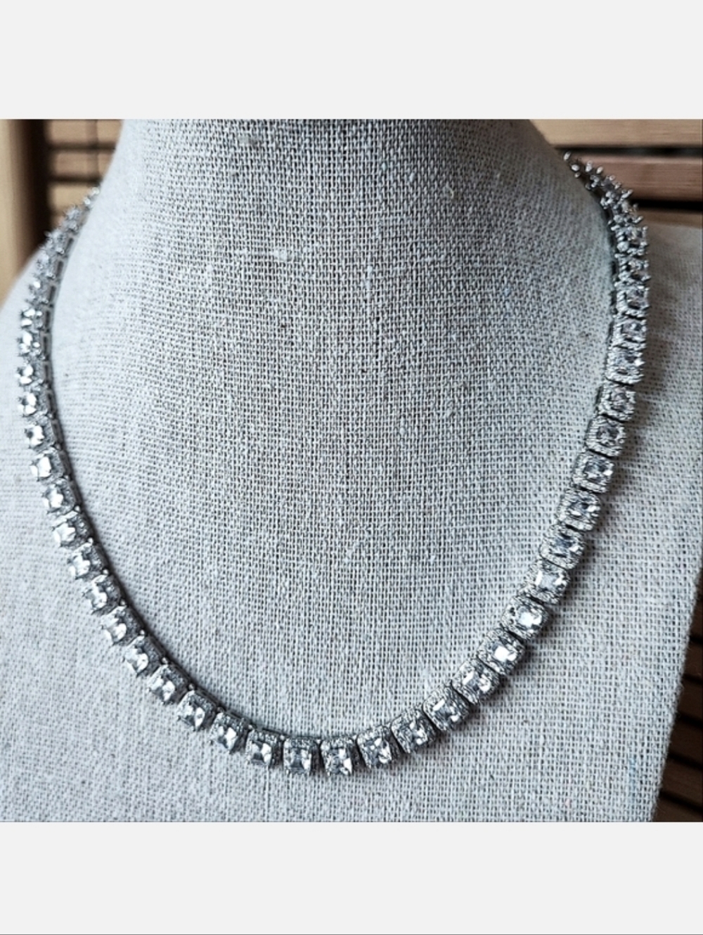 Gemsme Tennis Bracelet Style Necklace Silver Tone Clear Square Cubic Zirconia